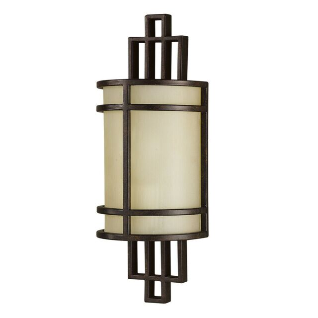 Loops Wall Light Horizontal Metal Band Amber Ribbed Glass Shade Bronze LED E27 60W in Clear