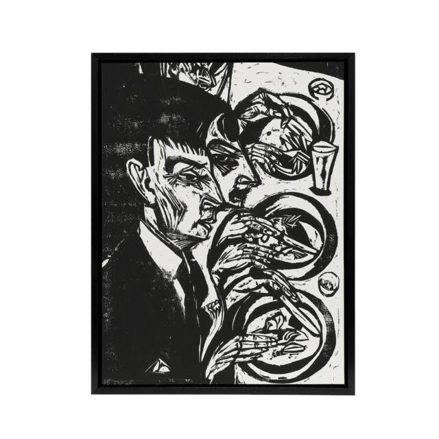 "Artery8 Anxious Nervous People at Dinner Kirchner Black Framed Canvas Wall Art - Size: W12"" x H16""" - image 1