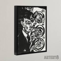 "Artery8 Anxious Nervous People at Dinner Kirchner Black Framed Canvas Wall Art - Size: W12"" x H16""" - thumbnail 2