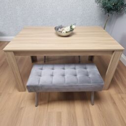 KOSY KOALA Dining Table & 2 Benches Oak Effect Table With 2 Grey Velvet Benches Dining Room Furniture in Brown
