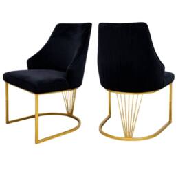 HOME LUXE INTERIOR Set of 2 Lasco Black & Gold Velvet Dining Chairs with Metal Legs - thumbnail 1