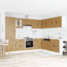 Berkfield Home 14 Piece Kitchen Cabinet Set Lucca Artisan Oak Engineered Wood in Brown - thumbnail 3