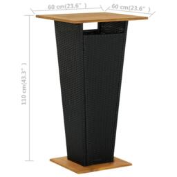 Berkfield Home Bar Table Black 60x60x110 cm Poly Rattan & Solid Acacia Wood - Size: 60 x 60 x 110 cm - thumbnail 6