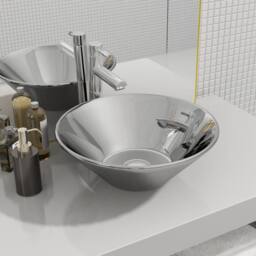 Berkfield Home Wash Basin 42x14 cm Ceramic Silver - thumbnail 2
