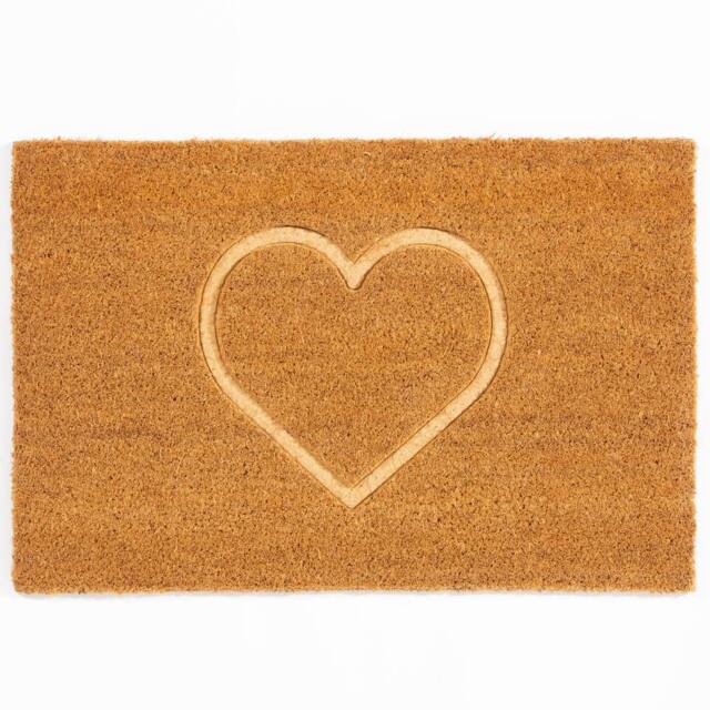 Arthouse Astley Pressed Heart Embossed PVC Backed Coir 40x60cm Doorma in Natural - Size: 40 cm x 60 cm - image 1