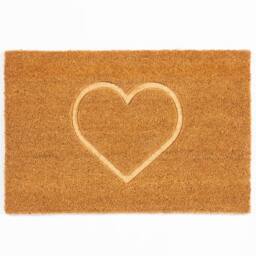 Arthouse Astley Pressed Heart Embossed PVC Backed Coir 40x60cm Doorma in Natural - Size: 40 cm x 60 cm