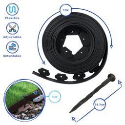 Harbour Housewares 50m Flexible Plastic Lawn Edging Path Grass Border with Plastic Pegs in Brown - thumbnail 3