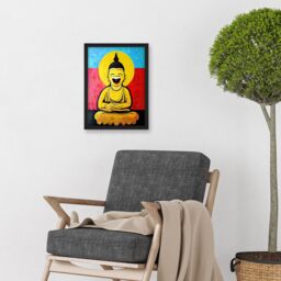 Artery8 Happy Buddha Fun Acrylic Wall Art Print Artwork Framed Wall Art Print A4 in Black - thumbnail 2