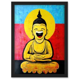 Artery8 Happy Buddha Fun Acrylic Wall Art Print Artwork Framed Wall Art Print A4 in Black - thumbnail 1