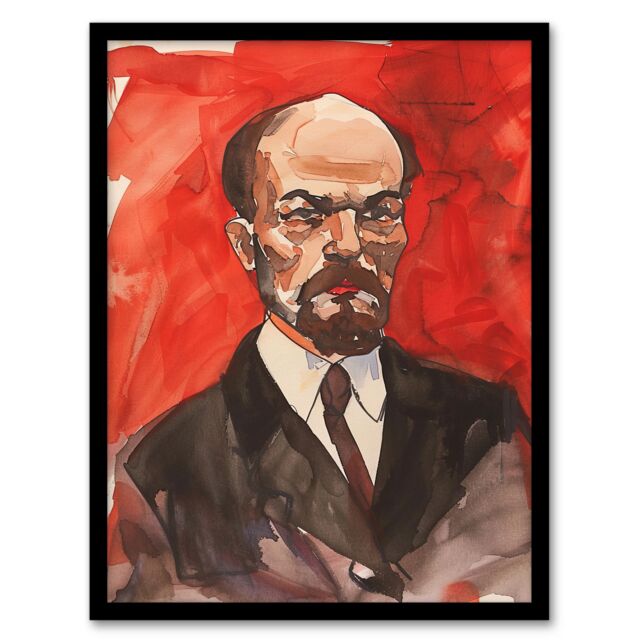 "Artery8 Vladimir Lenin Portrait Soviet Union Communism Framed Art Print in Red - Size: W12"" x H16""" - image 1