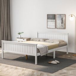 Matteo Wooden Bed Frame with Headboard & Footboard, Pine Wood Bed in Off-White - Size: Single - thumbnail 9