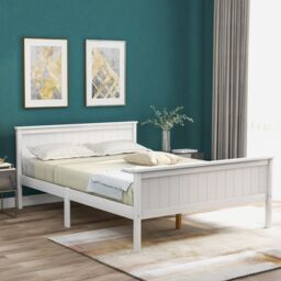 Matteo Wooden Bed Frame with Headboard & Footboard, Pine Wood Bed in Off-White - Size: Single - thumbnail 6