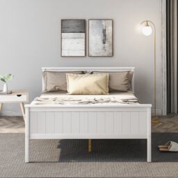 Matteo Wooden Bed Frame with Headboard & Footboard, Pine Wood Bed in Off-White - Size: Single - thumbnail 8