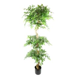 Leaf 180cm Artificial Twisted Trunk Fruticosa Ficus Tree Triple Ball Topiary 1984 Leaves in Green - thumbnail 1