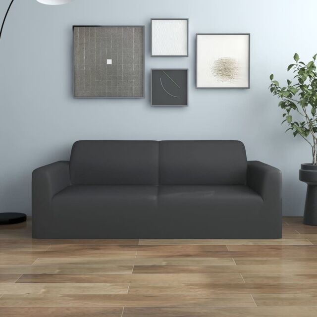 Berkfield Home 2-Seater Stretch Couch Slipcover Anthracite Polyester Jersey in Black - image 1