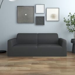 Berkfield Home 2-Seater Stretch Couch Slipcover Anthracite Polyester Jersey in Black - thumbnail 1