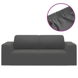 Berkfield Home 2-Seater Stretch Couch Slipcover Anthracite Polyester Jersey in Black - thumbnail 2