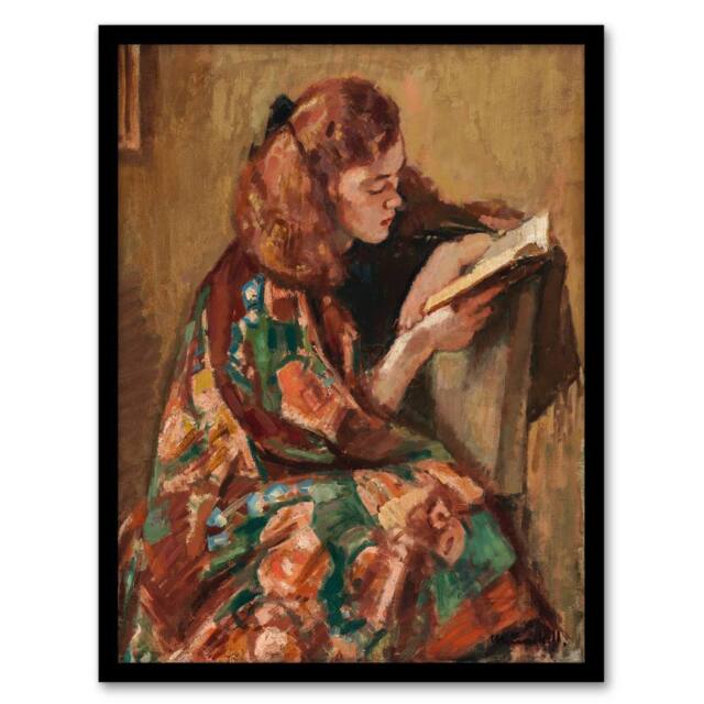 "Artery8 Magnus Enckell Portrait of Reading Framed Wall Art Print in Brown - Size: W12"" x H16""" - image 1