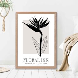 ARTZE Bird of Paradise Flower Floral Ink Sketch Framed Print SIZE: A3 with Oak Frame in Beige - Size: A2 - thumbnail 2