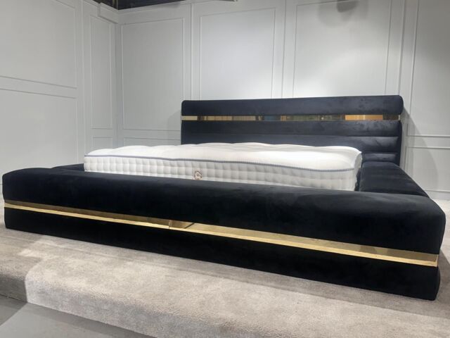HOB Furniture The Aruba Bed, Luxury French Velvet, Black - Size: Double - image 1