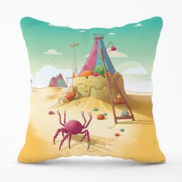 Warren Reed - Designer Crab On A Beach Holiday Outdoor Cushion in Yellow - Size: 60 cm x 60 cm - thumbnail 1
