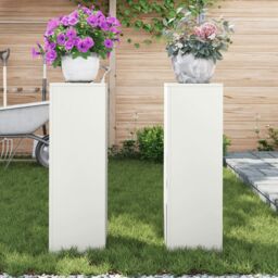 Berkfield Home Outdoor Plant Stands Pillar 2 pcs White 24x24x75 cm Steel - Size: 24 x 24 x 75 cm - thumbnail 4