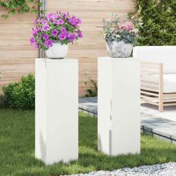 Berkfield Home Outdoor Plant Stands Pillar 2 pcs White 24x24x75 cm Steel - Size: 24 x 24 x 75 cm
