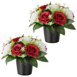 SPETLEK 2 Pack Artificial Grave Flowers Silk Cemetery Floral red - Size: 0.6m2 - thumbnail 1