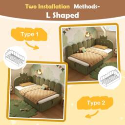 Rolipo 3FT Single Daybed Green Velvet Hydraulic Storage Crown Shaped Bed - thumbnail 6