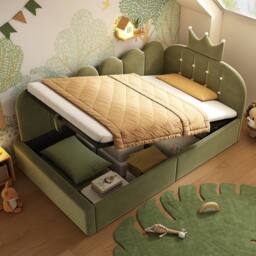 Rolipo 3FT Single Daybed Green Velvet Hydraulic Storage Crown Shaped Bed - thumbnail 7