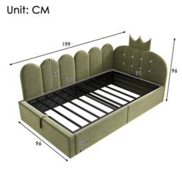 Rolipo 3FT Single Daybed Green Velvet Hydraulic Storage Crown Shaped Bed - thumbnail 2