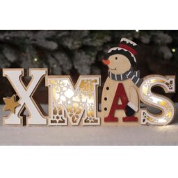 mysmartbuy Battery Powered Wooden Light Up Xmas Display - Novelty LED Festive Christmas Decoration with Snowman & Star & Snowflake Cut Out - thumbnail 2