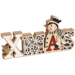 mysmartbuy Battery Powered Wooden Light Up Xmas Display - Novelty LED Festive Christmas Decoration with Snowman & Star & Snowflake Cut Out - thumbnail 3