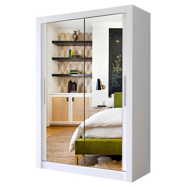Interior Emporium Ltd IE Milan Sliding Mirror Door Wardrobe with Drawers & Shelves - Sliding Door Wardrobe with LED Lighting ( White, 100 cm ) - image 1