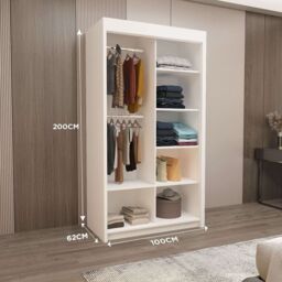 Interior Emporium Ltd IE Milan Sliding Mirror Door Wardrobe with Drawers & Shelves - Sliding Door Wardrobe with LED Lighting ( White, 100 cm ) - thumbnail 2