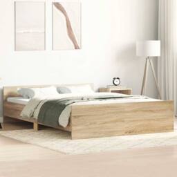 Berkfield Home Durable Bed Frame with Headboard & Footboard Sonoma Oak 120x200 cm in Light Oak - Size: Small Double - thumbnail 2