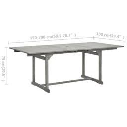 Berkfield Home Garden Dining Table (150-200)x100x75 cm Solid Acacia Wood in Grey - thumbnail 8