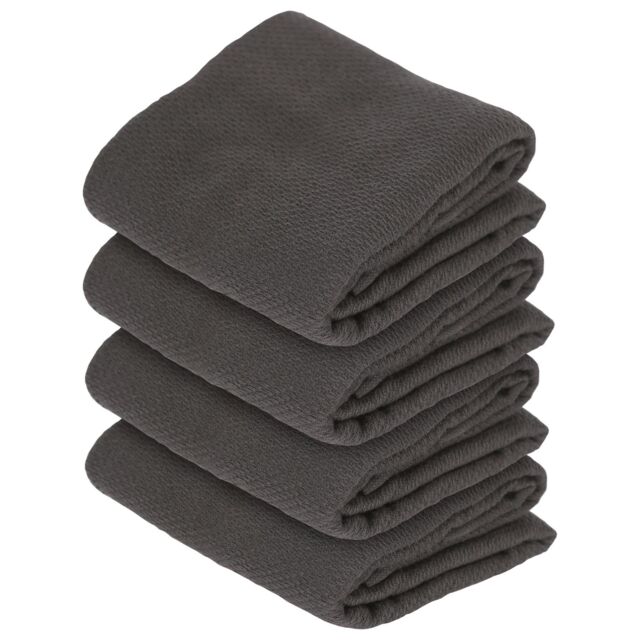Nicola Spring Deluxe 100% Cotton Tea Towel Absorbent Kitchen Dish Cloth Drying Towels - 60cm x 40cm - Pack of 4 in Charcoal