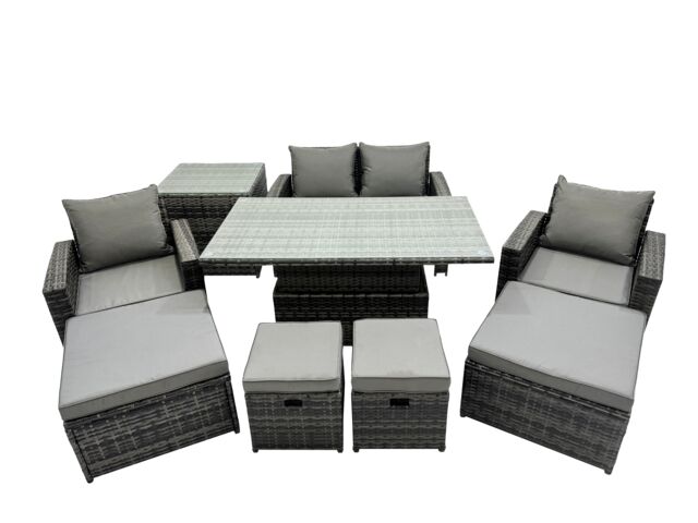 Fimous Outdoor Love Sofa Set 8 Seat Rattan Garden Furniture Set & Side Table in Dark Grey