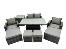 Fimous Outdoor Love Sofa Set 8 Seat Rattan Garden Furniture Set & Side Table in Dark Grey - thumbnail 1
