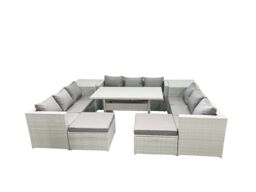 Fimous Rattan Garden Outdoor Furniture Set 11 Seater Garden Sofa Rectangulr Dining Table Set with 2 Big Footstools 2 Side Tables Light Grey Mixed - thumbnail 2