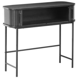 Wyld and Coco Retro Console Table Black MDF and Metal 80 x 30 cm Sliding Cabinet - thumbnail 4