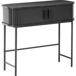 Wyld and Coco Retro Console Table Black MDF and Metal 80 x 30 cm Sliding Cabinet - thumbnail 2