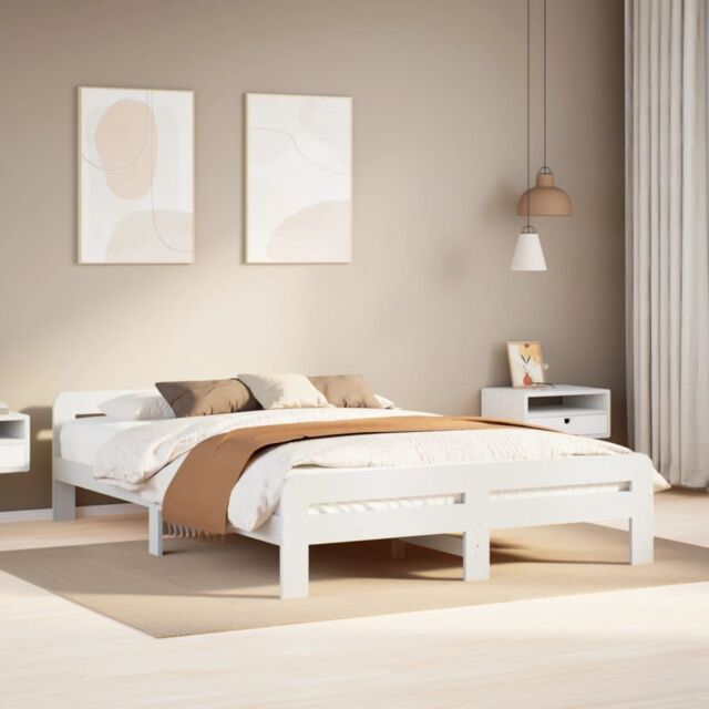 Berkfield Home Bed Frame without Mattress White 150x200 cm King Size Solid Wood Pine - image 1