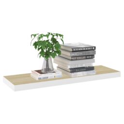 Berkfield Home Floating Wall Shelf Oak & White 80x23.5x3.8 cm MDF in Brown - thumbnail 3