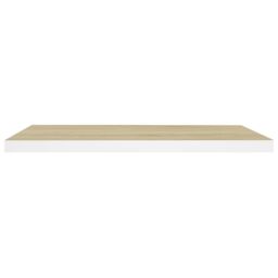 Berkfield Home Floating Wall Shelf Oak & White 80x23.5x3.8 cm MDF in Brown - thumbnail 4
