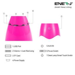 ENER-J LED Table Lamp with Bluetooth Speaker - Pink in White - Size: 25 cm diameter x 19 cm high - thumbnail 3