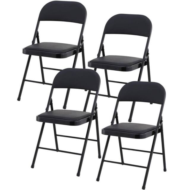 VOGREX 4 PU Cushioned Folding Chairs Black Metal - image 1