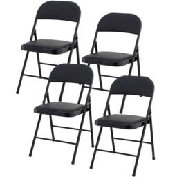 VOGREX 4 PU Cushioned Folding Chairs Black Metal - thumbnail 1