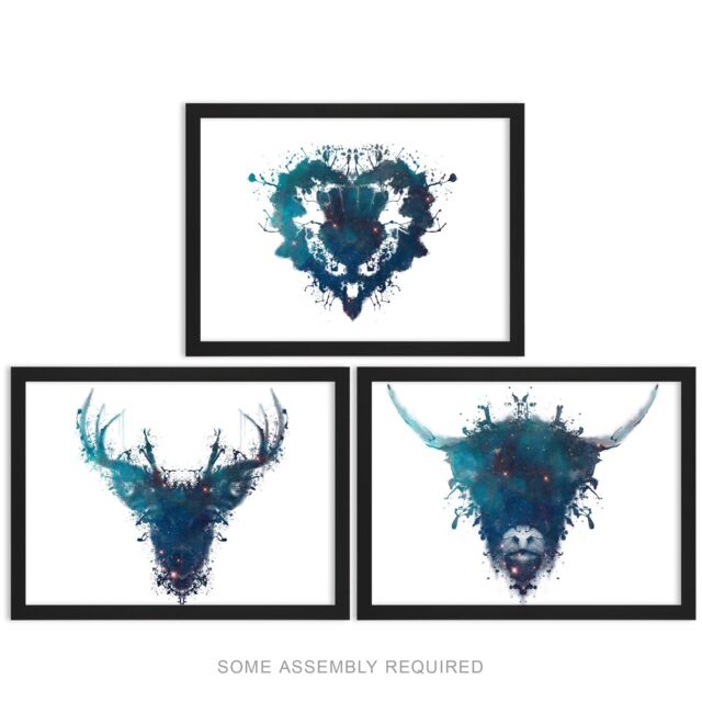 Artery8 A4 Wall Art & Frame Set of 3 Ink Splat Thistle Heart Hairy Coo Stag - image 1